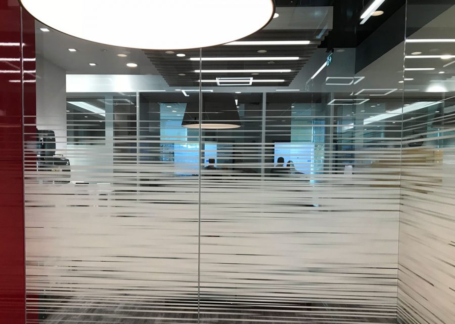 Custom decorative window film in office.